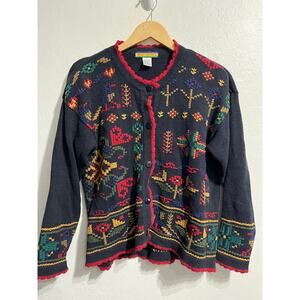 Bryn Connelly Cardigan Sweater Small Cross Stitch Granny Cottage Grandma Vintage